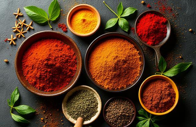 Selection of exotic spices and ingredients